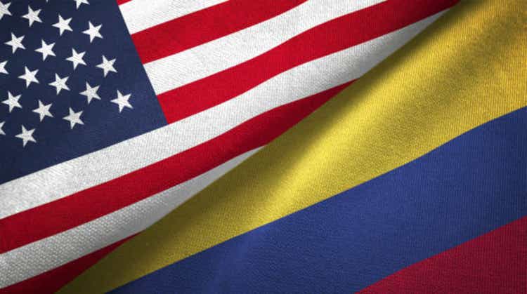 Colombia and the United States two flags together realations textile cloth fabric