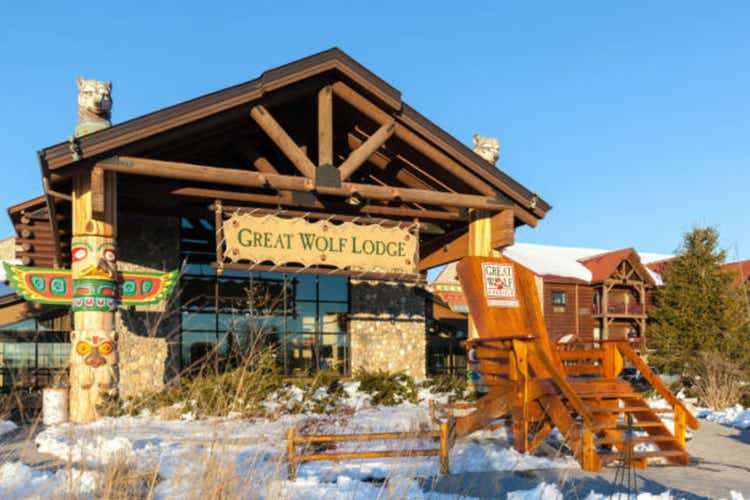 Exterior view of Great Wolf Lodge in winter in Niagara Falls