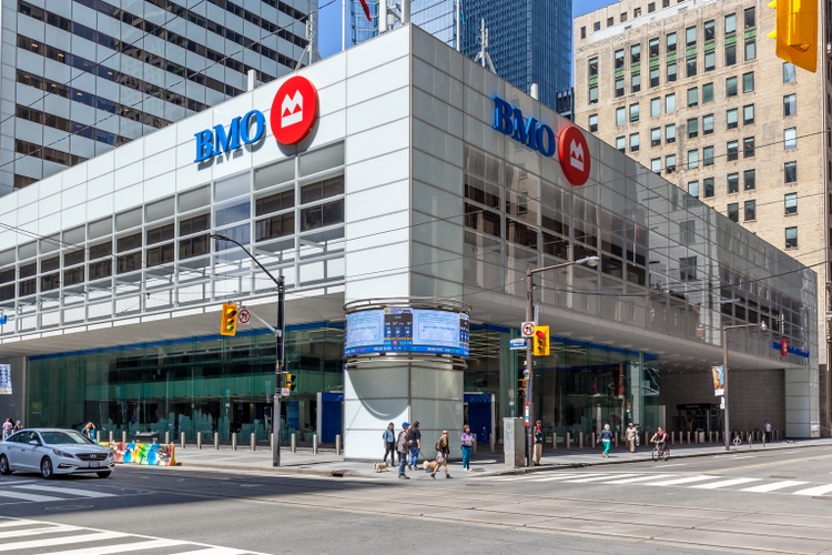 BMO (Bank of Montreal) office building of main branch in Toronto’s financial district Toronto, Ontario.