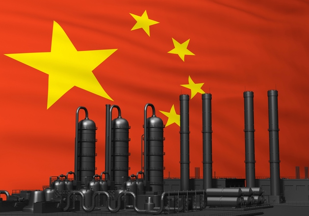 black factory in front of flag china