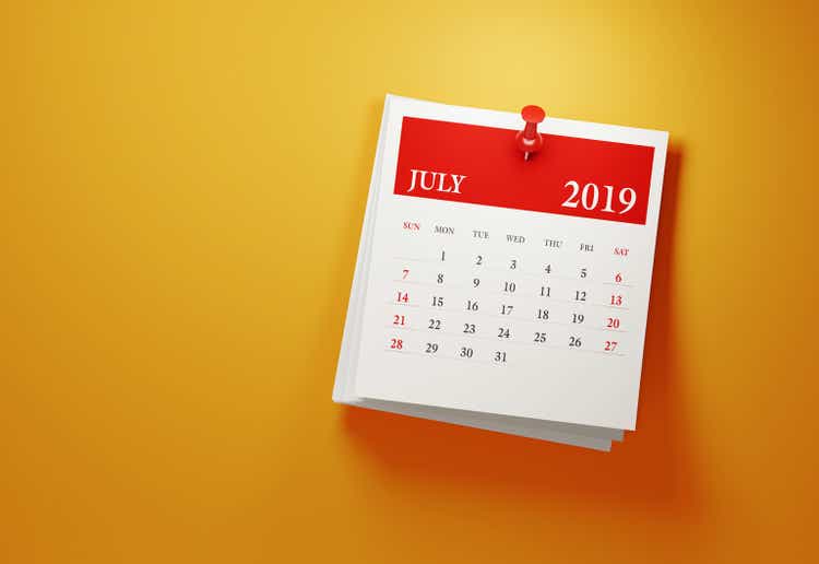 Post It July 2019 Calendar On Yellow Background