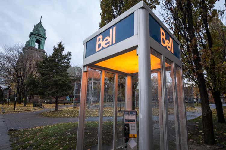 Bell Canada Payphone in Montreal in the evening. Bell Canada is one of the main phone booth providers and telephone carrier in the country