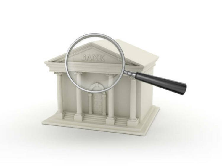 Bank Building with Magnifying Glass - 3D Rendering
