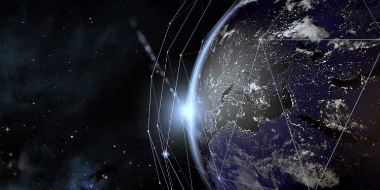 Earth View From Space With Global Communication Network