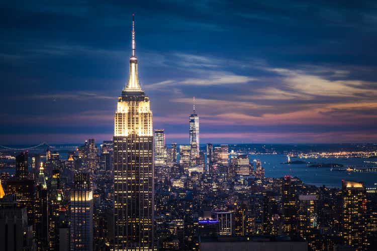 Empire State Building and New York City skyline at night