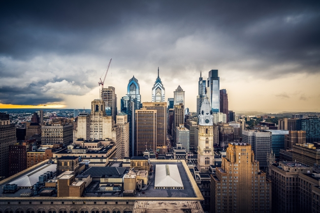Elevated view of Philadelphia skyline