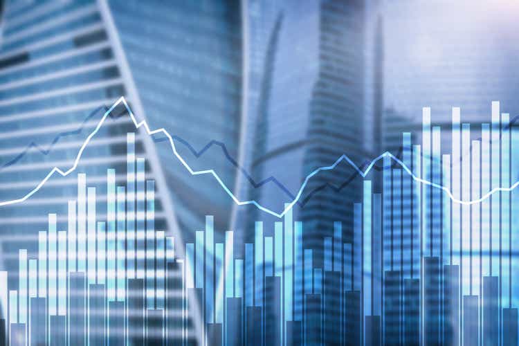 Double exposure Financial graphs and diagrams. Business, economics and investment concept.