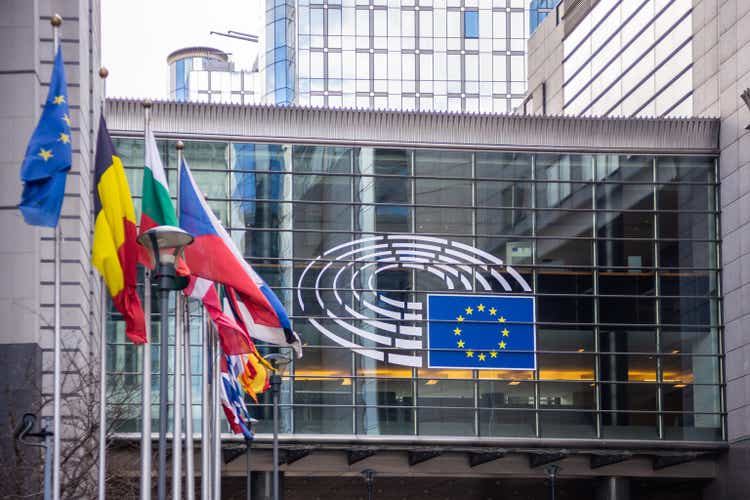 European Union parliament building facade, Brussels, Belgium