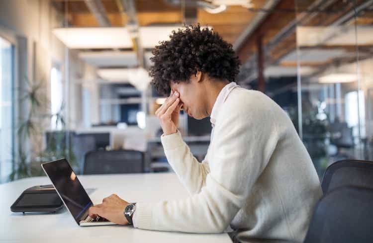 Businessman working late at office