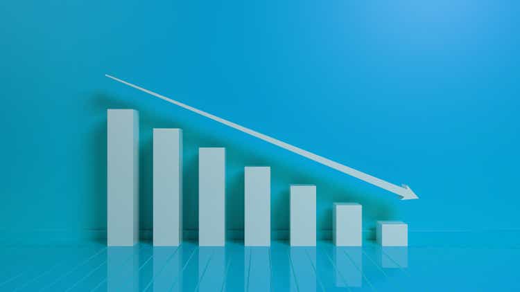 Going Down Bar Chart On Blue Background
