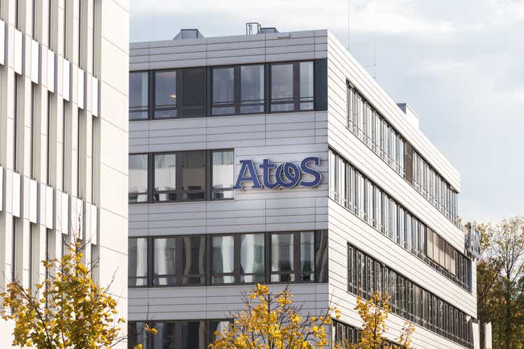 Atos sign on a building in Essen Germany