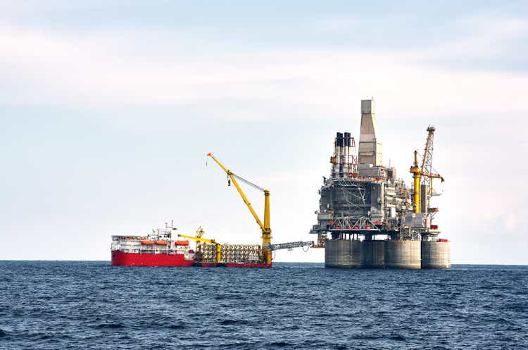 Drilling rig and support vessel on offshore area