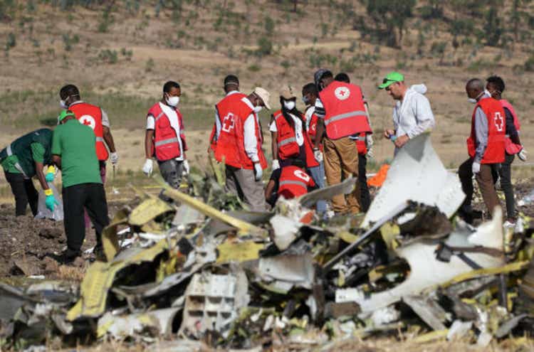 Emergency Services Work At The Crash Site Near Bishoftu Of Ethiopian Airlines ET302 To Nairobi