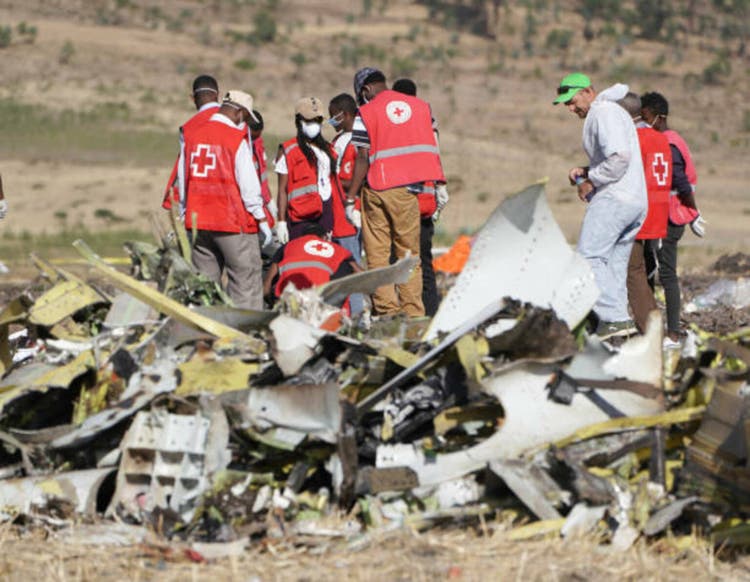 Emergency Services Work At The Crash Site Near Bishoftu Of Ethiopian Airlines ET302 To Nairobi
