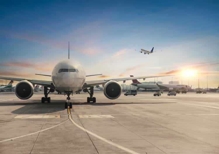 Front view of landed airplane in Istanbul International Airport