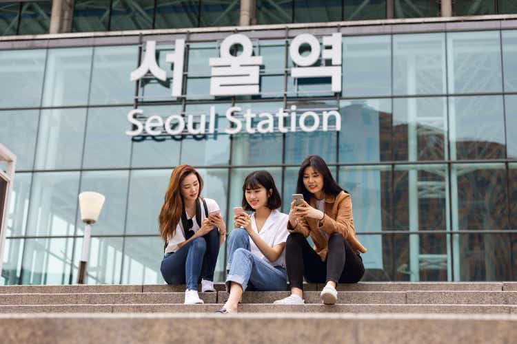 Three women friends in Seoul Station