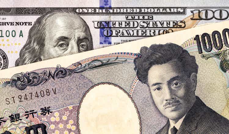 Japanese yen banknote and american dollar