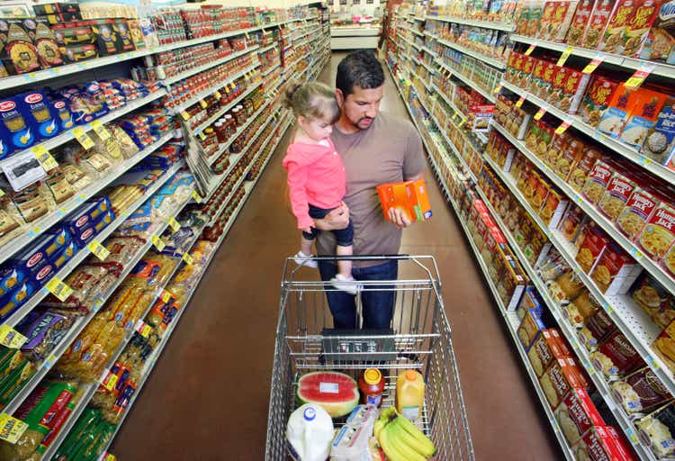 Dad and daughter at grocery store