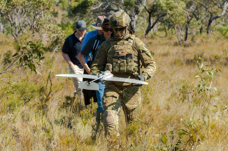 Regular Australian Army AeroVironment Wasp III UAV launch, flying and recovery demonstration