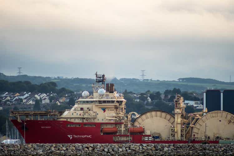 The Ship Pipelay Vessel Deep Energy in the port of Cherbourg, Normandy, France