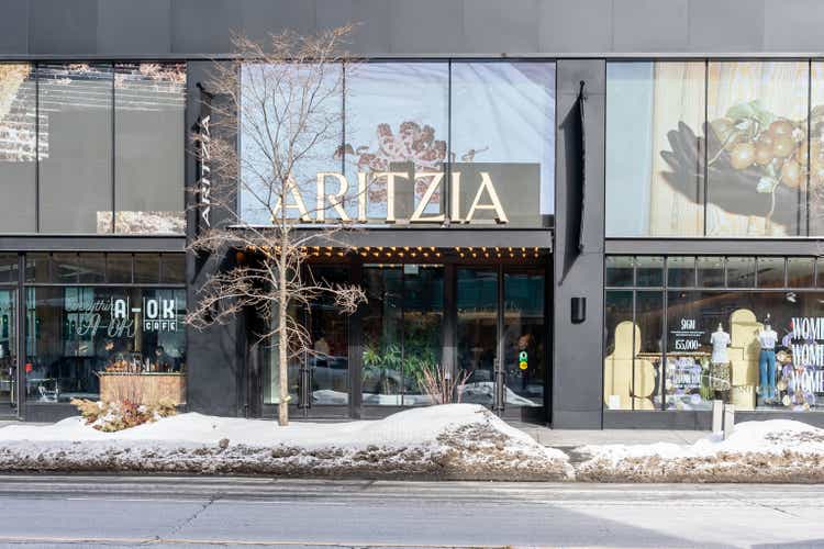 The Aritzia storefront at the Bloor-Yorkville Business Area in Toronto, Ontario,