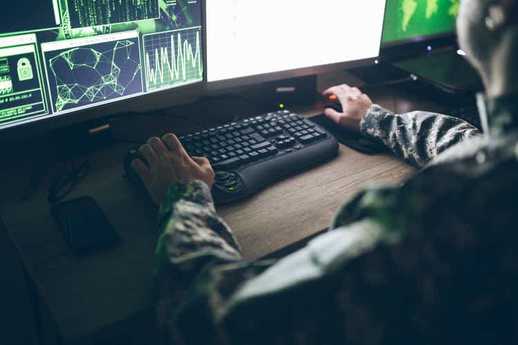 American soldier in headquarter control center