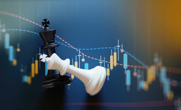 King Chess Pieces on Financial and Technical Data Analysis Graph