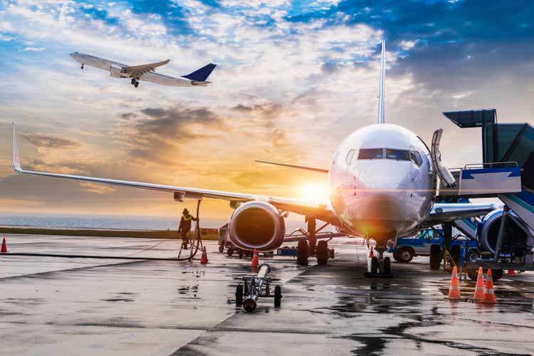 Passenger airplane getting ready for flight