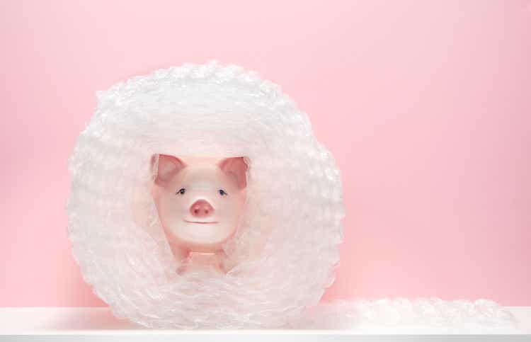 Piggy bank in bubble wrap