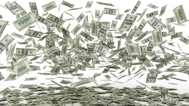 Dollar Banknotes Flying with clipping path