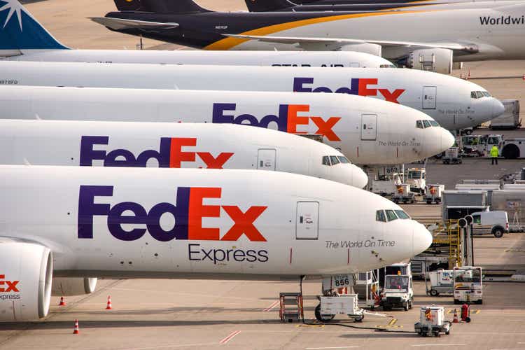 fed ex cargo airplanes at cologne bonn airport germany