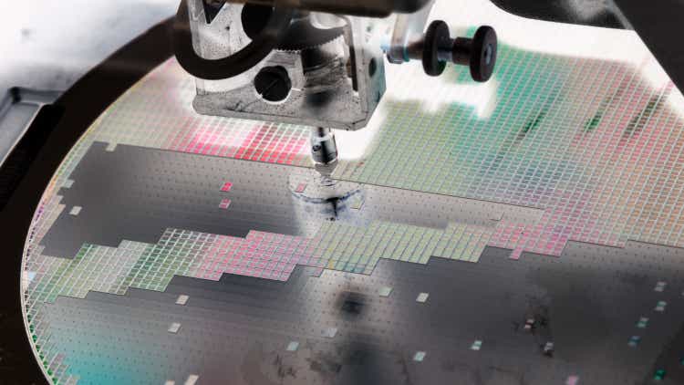 Close up silicon wafer negative color in semiconductor manufacturing