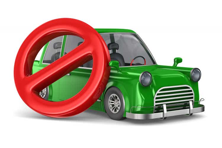 car and sign forbidden on white background. Isolated 3D illustration