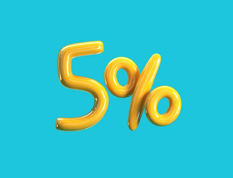 5% Rabatt Preis. Yellow Balloons Verkaufskonzept