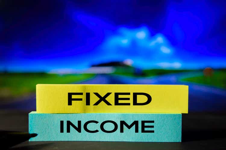 Fixed Income on the sticky notes with bokeh background