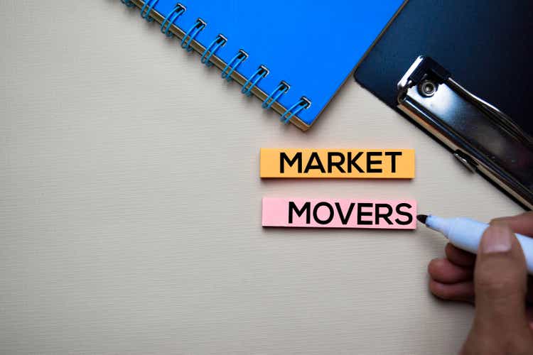 Market Movers text on sticky notes with office desk concept