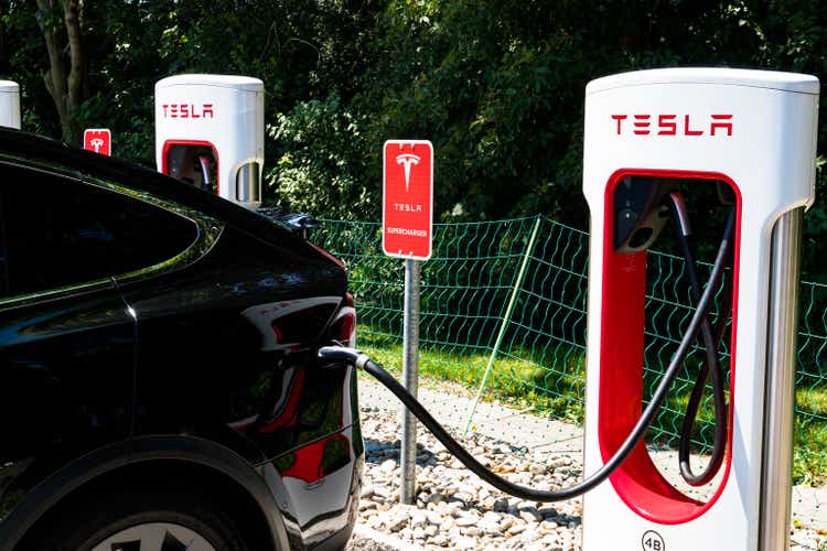 Tesla Super Charging Station in Maienfeld allowing free charging of all Tesla cars within an hour