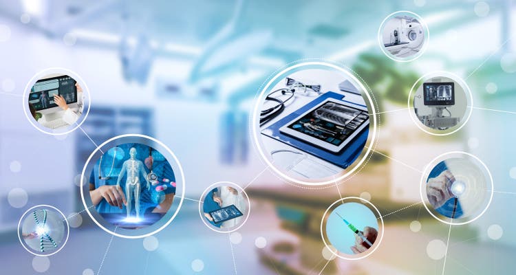 Medical technology and communication network concept.