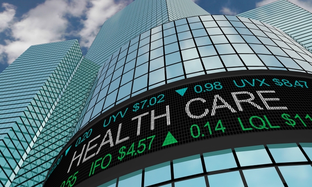 Health Care Medical Stock Market Industry Sector Wall Street Buildings 3d Illustration