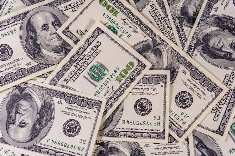 Background of the many american one hundred dollar banknotes