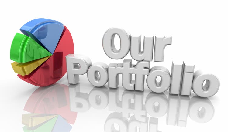 Our Portfolio Pie Chart Collection Assets Words 3d Illustration