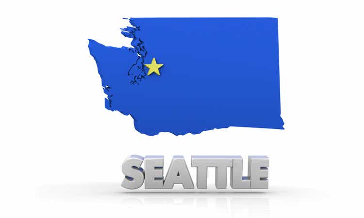 Seattle Washington WA stad staat kaart 3D illustratie