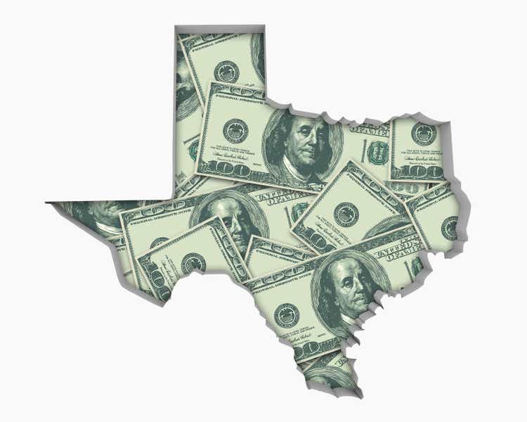 Texas TX Money Map Cash Economy Dollars 3d Illustration