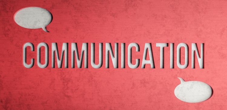 Communication text on red concrete 3d render
