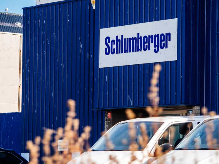 Schlumberger logotype on the facade of the local headquarter