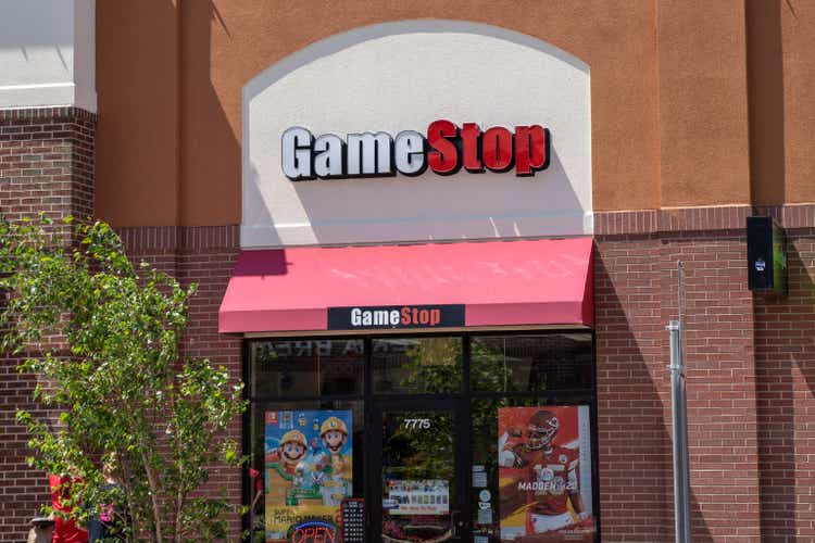 Exterior of a GameStop retail store. This retail chain specializes in video game and consoles sales