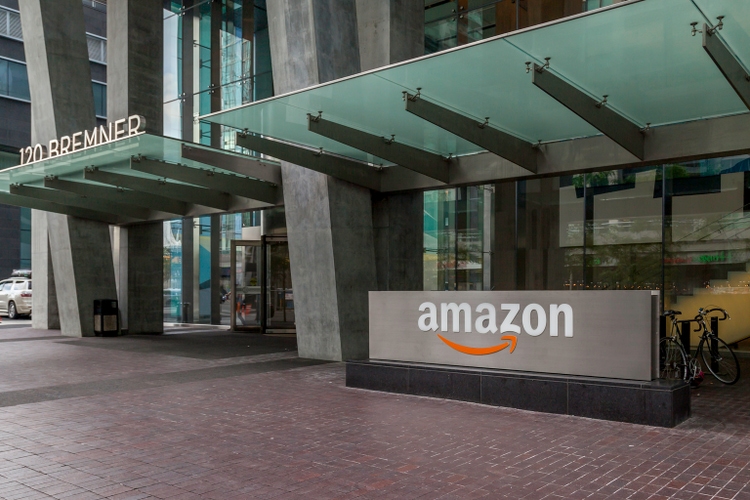 Amazon sign at head office of Amazon Canada Fulfillment Services Inc in Toronto