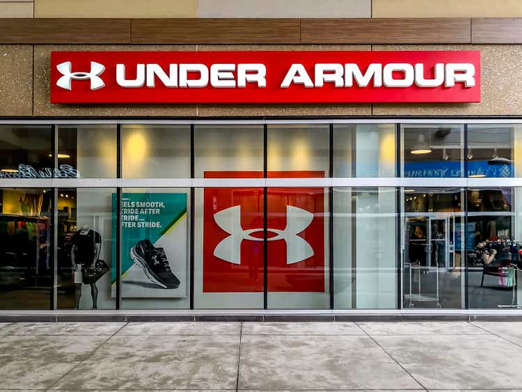 Under Armor storefront in Outlet Collection at Niagara, Ontario, Canada