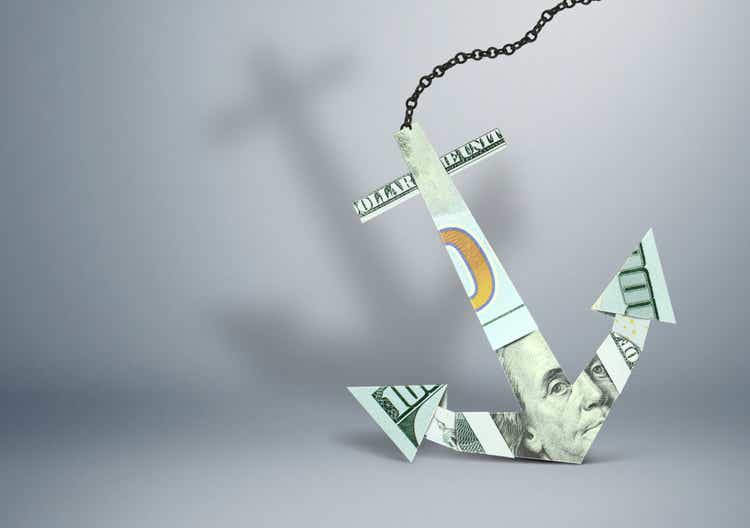 financial burden concept, anchor made of money