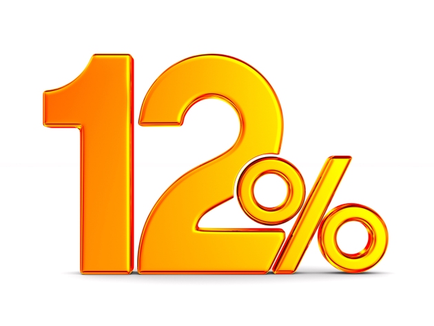 twelve percent on white background. Isolated 3D illustration